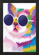 Cute Cat Colorful Pop Art Framed Wall Art Poster Canvas Print Picture