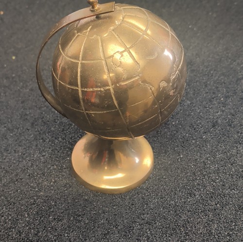 Small Brass Metal Tabletop Globe Gold Rotating Decorative Metallic Finish