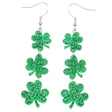 St Patricks Day Green Shamrock Clover Earrings for Women, Good Luck Style 2