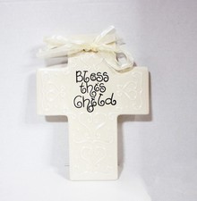 Wall Art Cross Ceramic White Black Bless This Child Sue Berk 2006 EXC LN COND