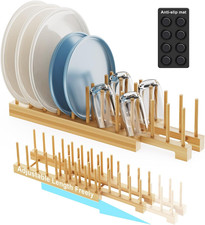 Bamboo Dish Rack - Expandable Plate Rack Dish Drying Rack for Kitchen Cabinet