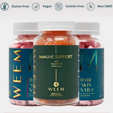 WEEM Beauty Boost Trio – 2 Hair Skin & Nails + Immune Support Supplements