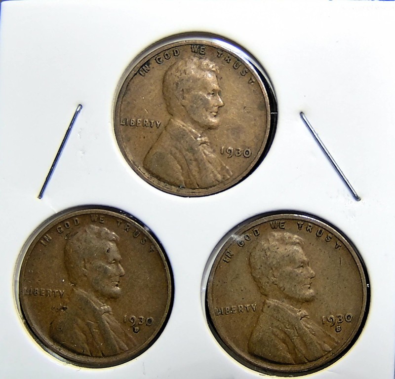 1930-P 1930-D 1930-S  Lincoln Wheat Copper Penny Cent - 3 Coin Set [USP-170]