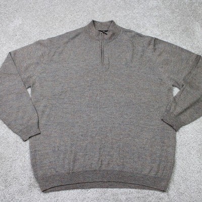 Bugatchi Uomo Sweatshirt Mens Large Brown 100% Merino Wool 1/4 Zip L/S Pullover