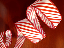 Wired Ribbon Christmas Red White Candy Cane Stripes 1.5 Wide Craft Bow 5 yards