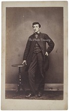 CDV HANDSOME MAN CHECK COAT BOW TIE VICTORIAN ANTIQUE CARTE DE VISITE PHOTO 