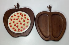 Apple Shaped Cheese Board Trivet Charcuterie Tray VTG 1981 Wood Ceramic Himark