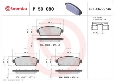 Für BREMBO P 59 080 HAM PADS. REAR OPEL ASTRA J 09- REAR