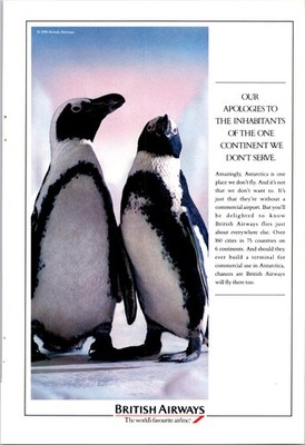British Airways Apologies to the one Continent not Served Vintage Print Ad