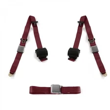 Nash Rambler 1950 - 1954 Airplane 3pt Burgandy Retractable Bench Seat Belt Kit -