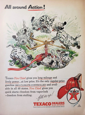 Keith Ward Texaco 1956 Print Ad Vintage Ephemera Wall Art Decor Dalmatians