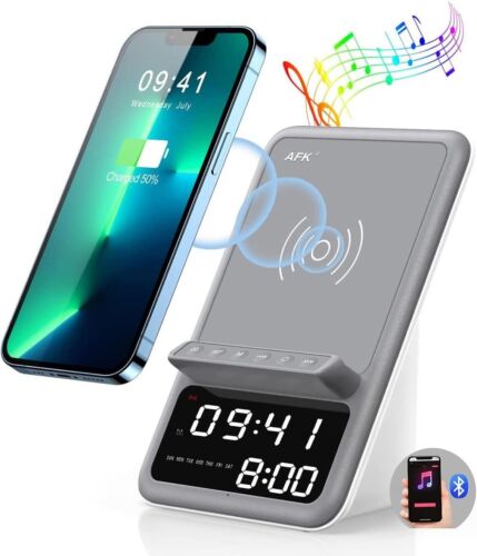 All-in-One Wireless Charging Station with Bluetooth Speaker and Dual Alarm Clock - Picture 3 of 8