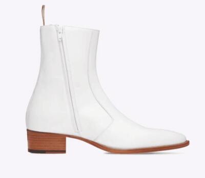 Chelsea Boots men's Pointed Toe Side Zipper Real Leather High Top