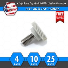 1/4"-20 x 1/2" Thumb Screw Stainless Steel - Gray Round Knurled Knob - USA