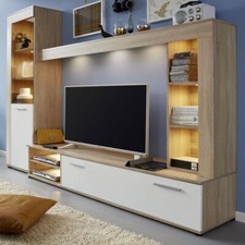 Wohnwand Eiche Sonoma hell sägerau weiß Schrankwand Wohnzimmer 240 x 185 cm Logo