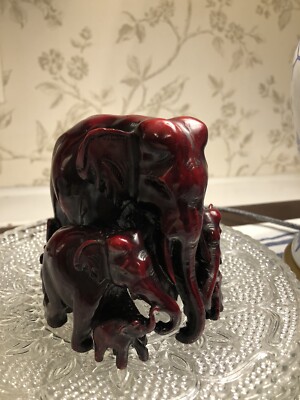 Elephants Carved Art Herd Figurine Animal Sculpture Statue Folk Art