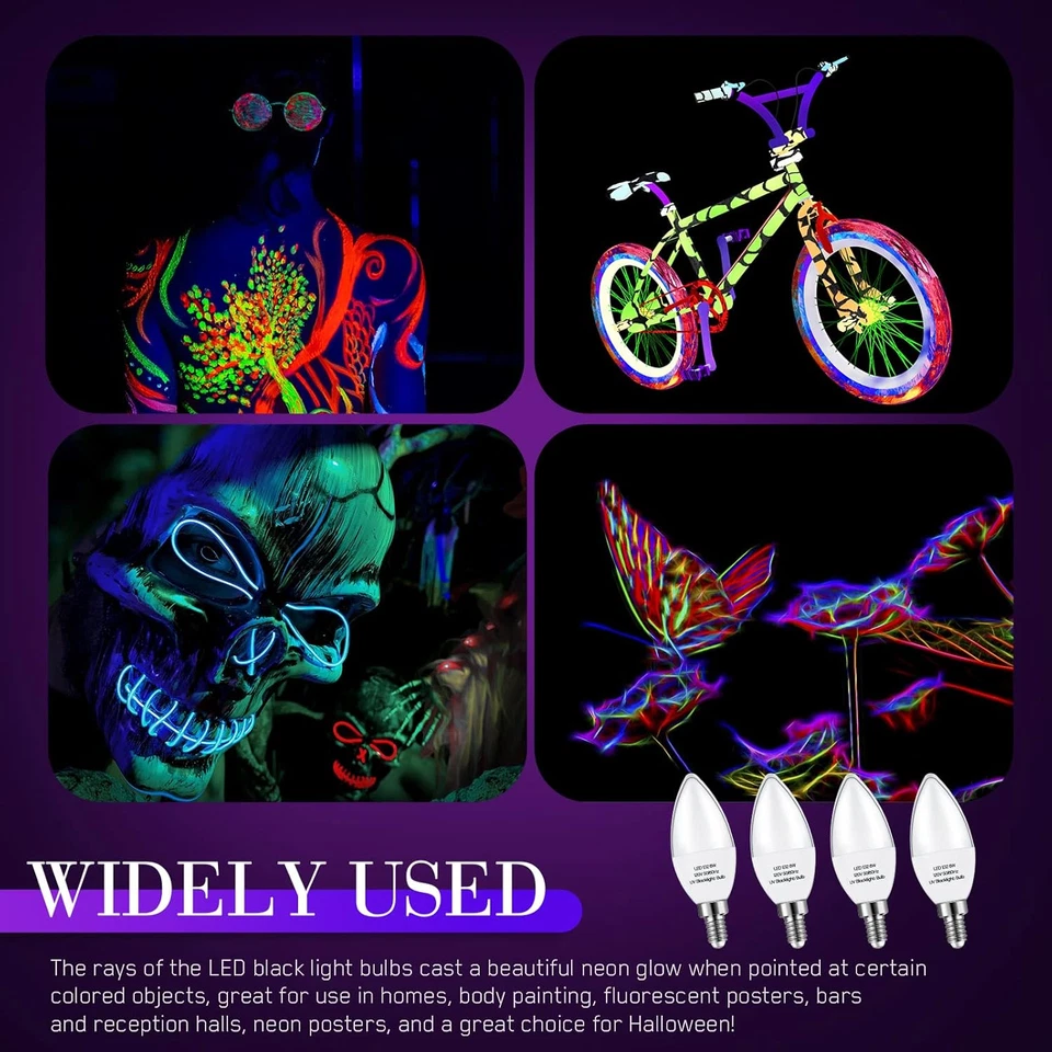 4 Pieces LED Black Light Bulb 6W E12 Base Blacklight Candle Bulb Glow in the Dar - Image 4 of 4