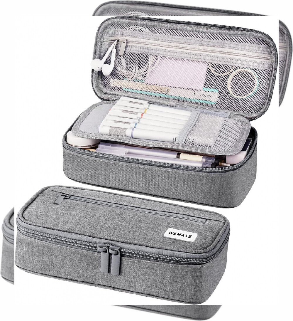 Case, Pouch With Zipper Compartments, Light Grey