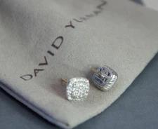 David Yurman Petite Pave Ablion Diamond 925 Silver Stud Ladies 585 Gold Earrings