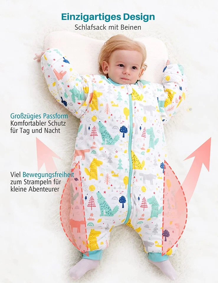 Baby Schlafsack Winter 2,5TOG 100%Baumwolle Mit Füßen Wald Winter Schlafsäcke-DE - Bild 3 von 4