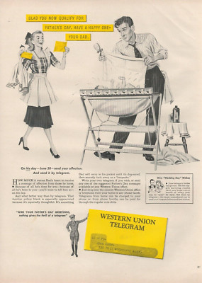 1948 Western Union Telegram Father's Day Changing Baby Vintage Print Ad