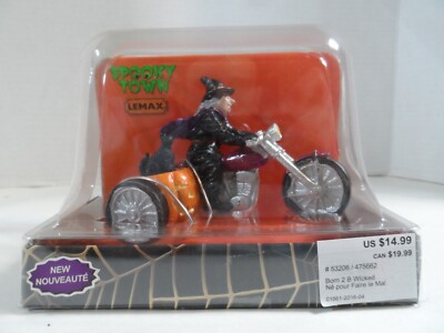 NEW  2015 Lemax Spooky Town Born 2 B Wicked Witch Motorcycle Table Accent #53206