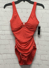 Lauren Ralph Lauren Size 14 Ring-Detail Over Shoulder Red One Piece Swimsuit New