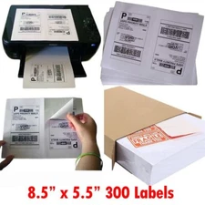 300 Half Sheet Shipping Labels 8.5 x 5.5 Self Adhesive Address 2 Label Per Sheet