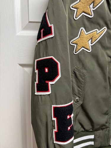 Vintage A Bathing Ape BAPE Varsity Bomber Jacket Green Orange Logo Japan Size S - Picture 9 of 24