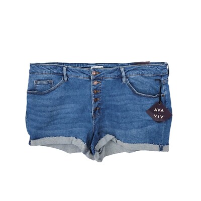 Ava & Viv Shorts Womens 22 W Plus Denim Mid Rise Midi Button Fly No Gap Stretch 