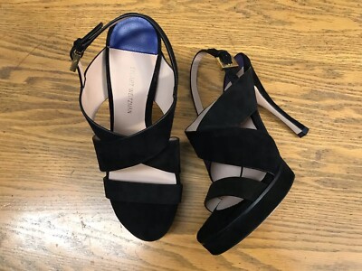 STUART WEITZMAN BLACK SUEDE OPEN TOE SLING BACK HEEL SHOES NWOB SIZE 6.5
