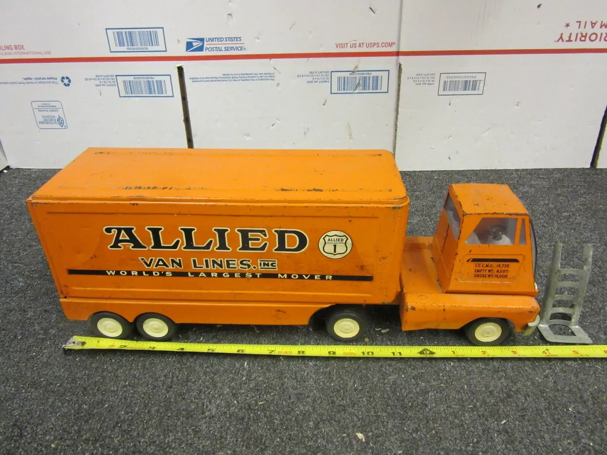 Vintage TONKA Orange Allied Van Lines Moving Truck w Hauler