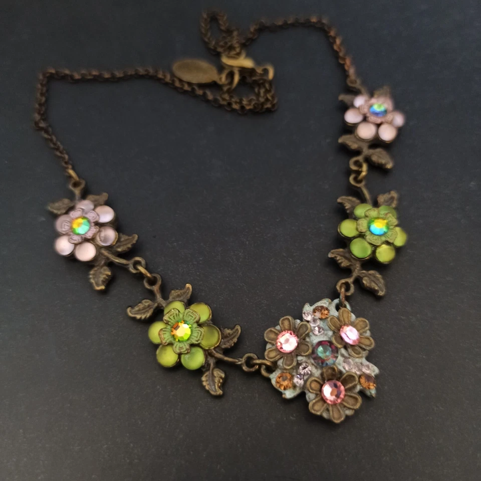 Ожерелье Michal Negrin раннее потертое романтический шик цветы кристаллы эмаль стекло - Изображение 4 из 4