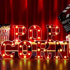 Popcorn Light up Letters Sign Party Decorations Battery Powered Marquee Light...