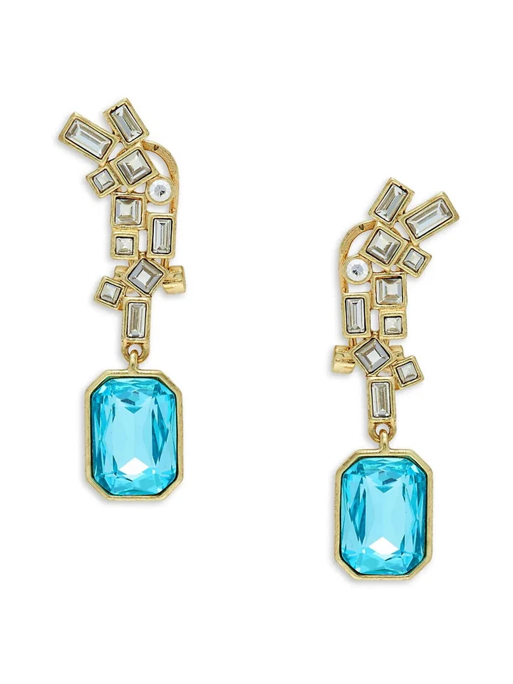 New Heidi Daus "The High Life Blue" Crystal Drop Earrings - Image 2 of 4