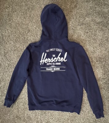 Herschel Logo Mens Hoodie Size Small Blue Pullover Heavyweight Sweatshirt  Hoodie