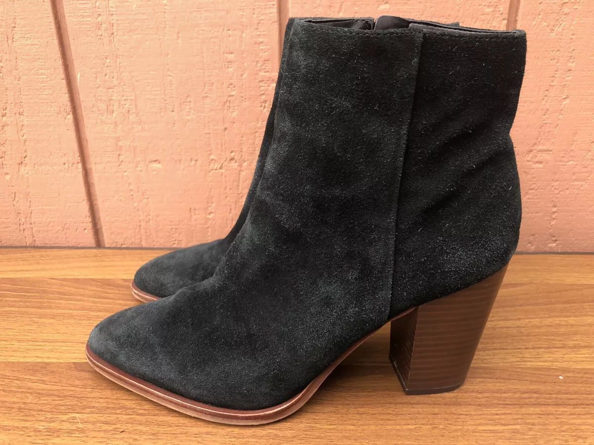 Sam Edelman Blake US 10 Black Suede Leather Zip High Heel Ankle Boots Women CZ