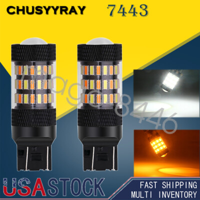 Error Free LED Front Turn Signal Parking DRL Light Bulbs Dual Color 7443 7444 2x
