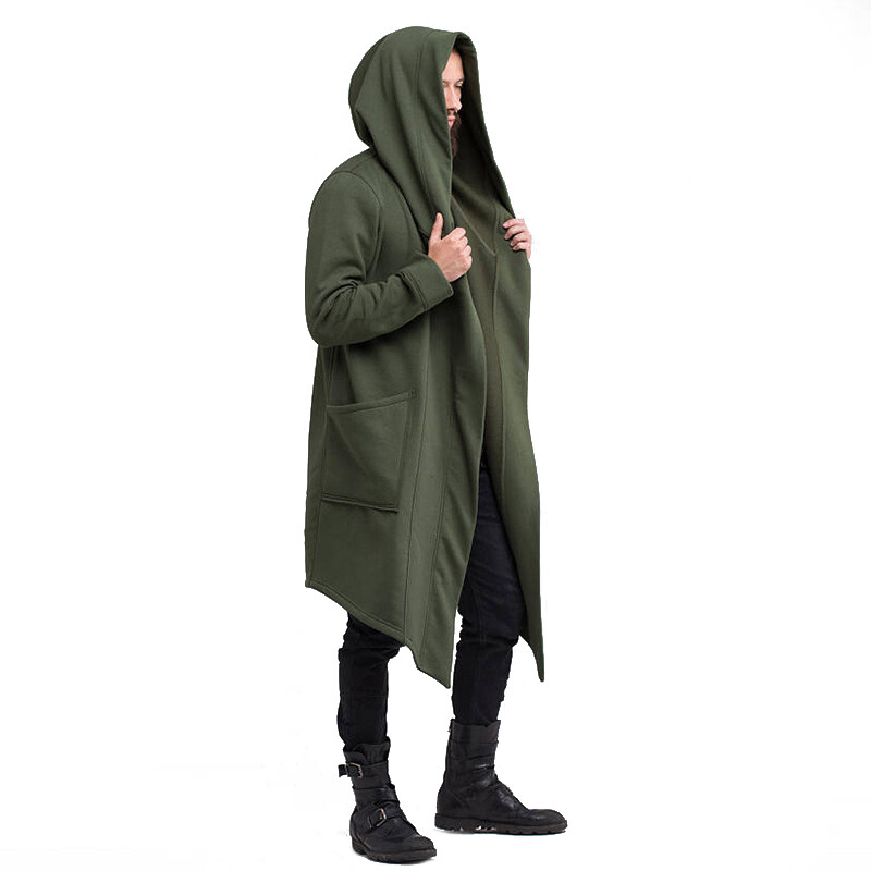 Mens Hoodie Long Cloak Cape Jacket Cardigan Hooded Trench Coat