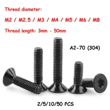 M2 M2.5 M3-M8 Black 304 Stainless Six-Lobe Torx Head Flat Countersunk Screw Bolt