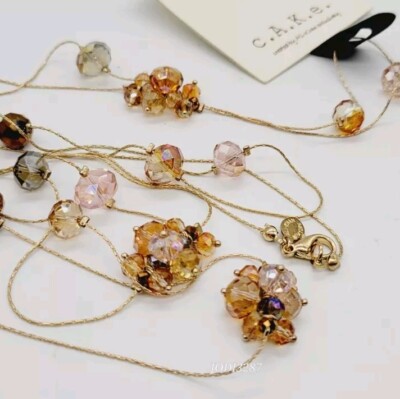 Crystal Necklace Gold Tone Multicolored long Ali Khan C.A.K.E. CAKE Brand