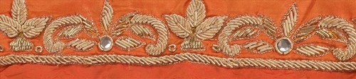 Sanskriti Vintage Saree Border Hand Beaded Craft Zari Trims 1Yd Ribbon Saffron - Picture 2 of 8