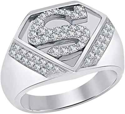 Custom Men Initial Band Ring 2 Ct Round Simulated Diamond 14K White Gold Finish