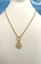 North Star Charm Necklace Rolo Chain Snap Charm Holder