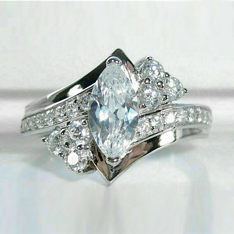 3 Ct Marquise Cut Moissanite Diamond Engagement Wedding Ring 925
