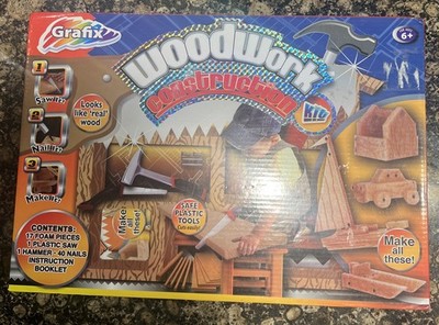 Grafix Woodwork Construction Kit Kids Safe Plastic Tools Cuts Easily Learning