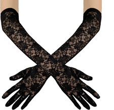 Womens Long Lace Gloves Long Floral Lace Opera Gloves Costume Elbow Length Finge
