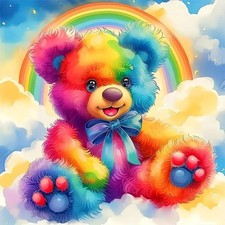 5D Full Drill Rainbow Teddy Bear Diamond Painting Kit - Cute Colorful Bear with