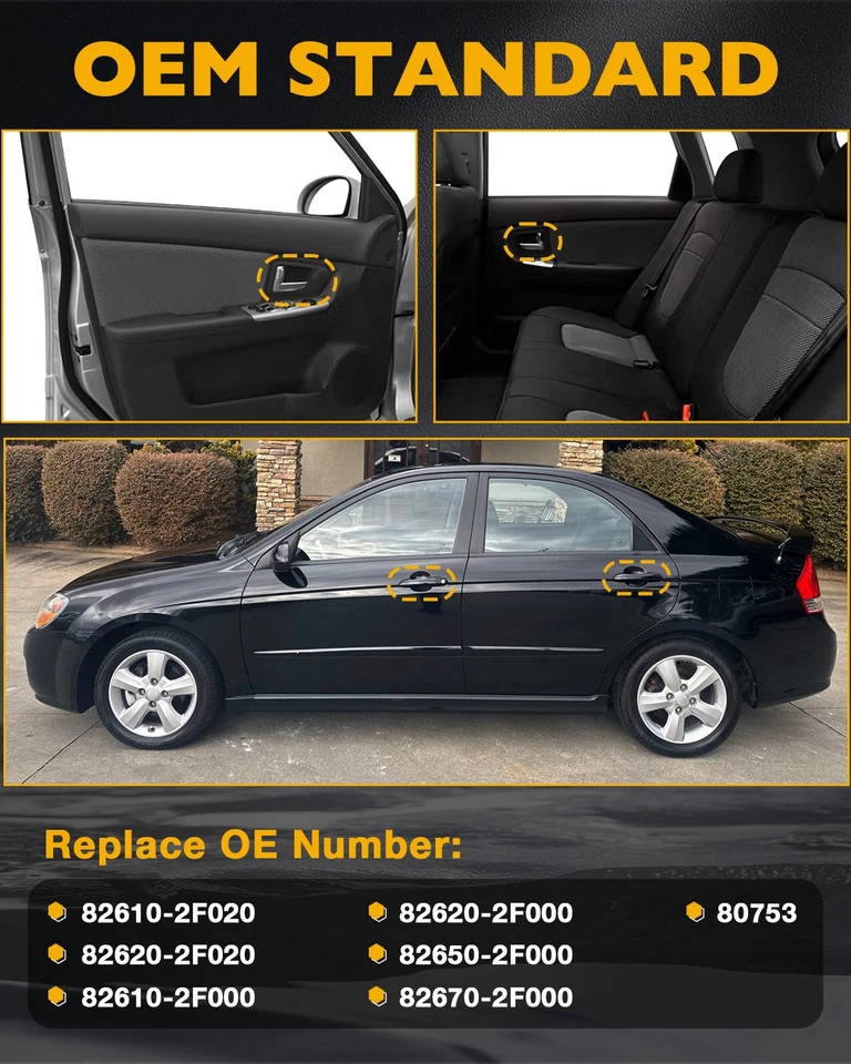 82610-2F000 Interior Exterior Door Handle Set Fit 2004-2009 Kia Spectra Spectra5 - Image 4 of 4