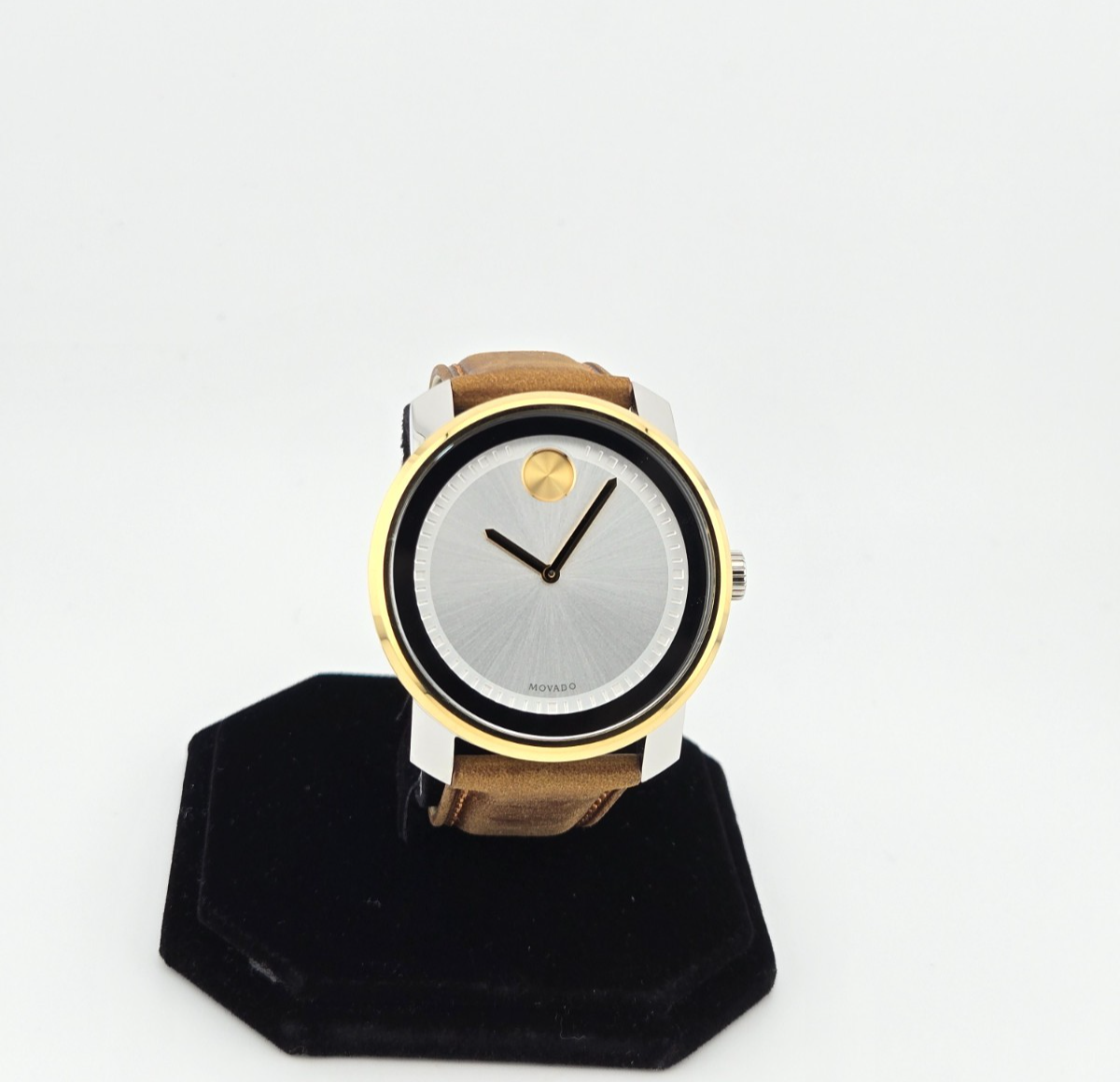 Movado Men’s Bold Silver Dial Leather Band Swiss Watch - 3600431